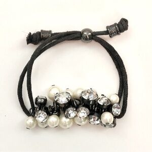 Glam Star Mediterranean Rope Bracelet Faux Pearls Rhinestones Adjustable Closure